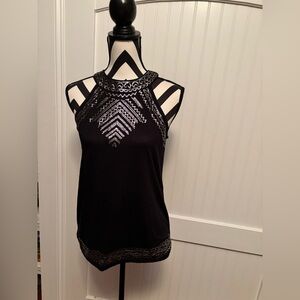 No Boundaries Black Tank Top with Silver Embellished Halter Neck